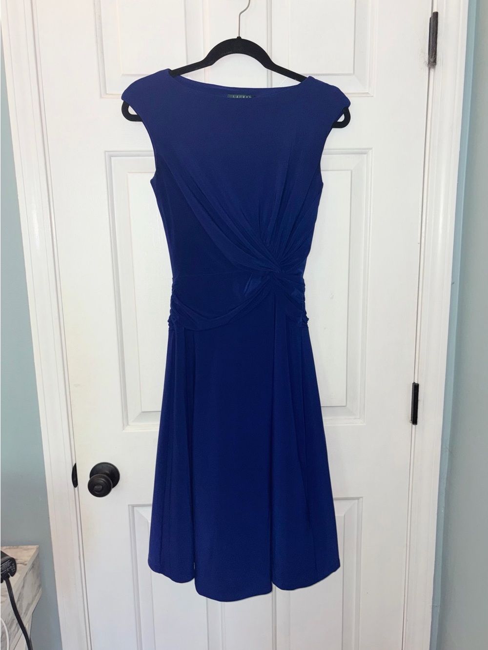 Lauren Ralph Lauren Blue Twist Front Ruched Waist Knee Length Dress